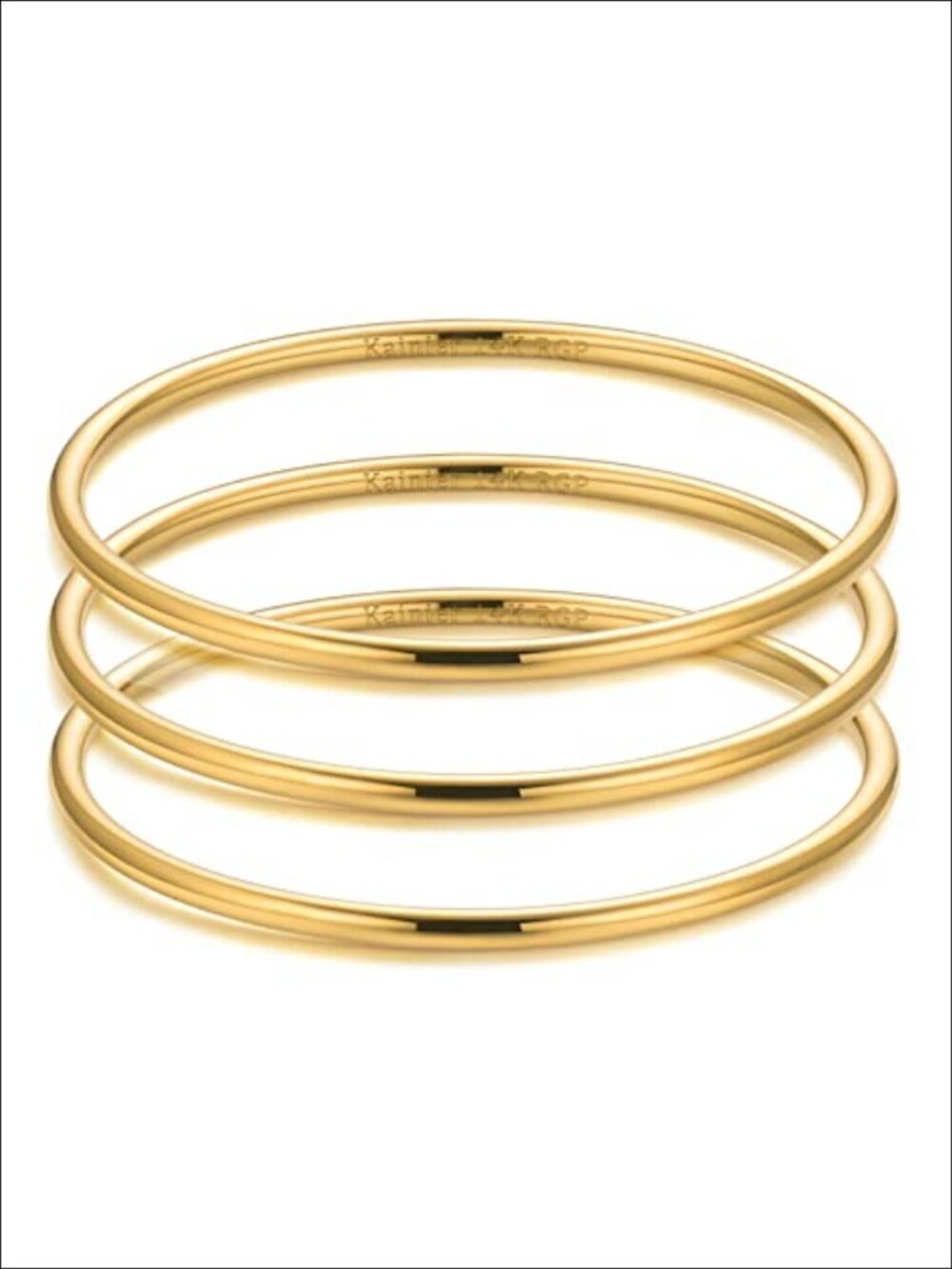 14K Gold Plated Bangle Bracelet Stainless Steel Glossy Thin Round Stackable